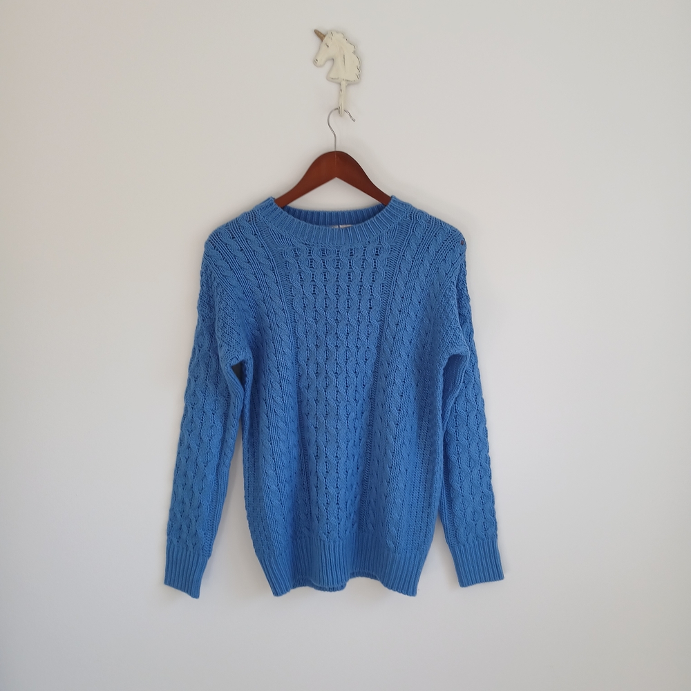 Forever 21 Blue Cable Knit Crewneck Sweater